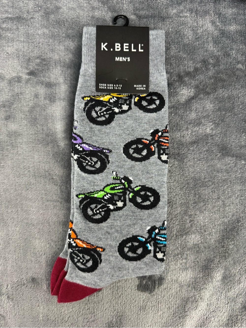 NWT K. Bell Men’s Gray Grey Crew Motorcycle Motorbike Sock